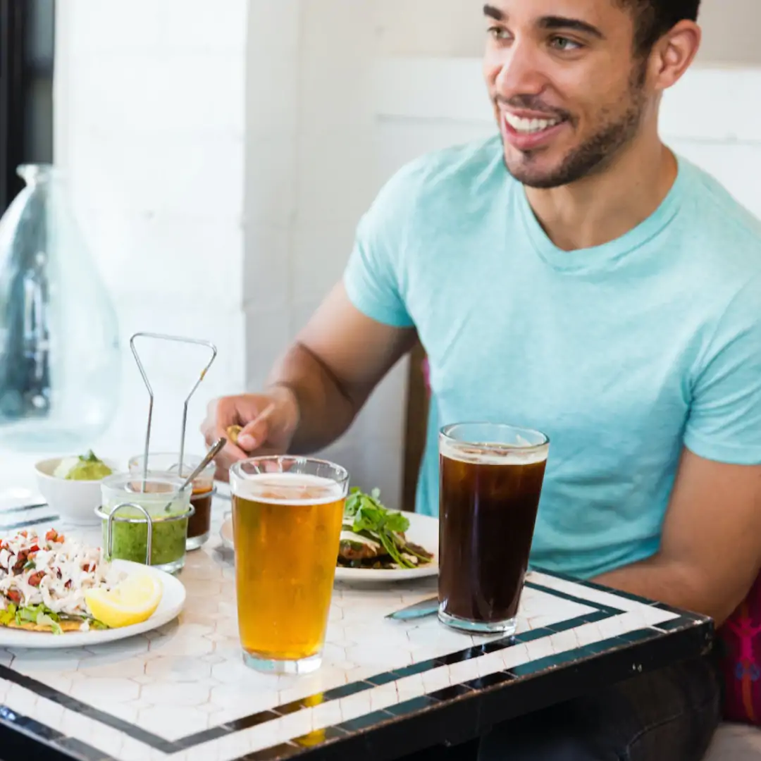 man eating at a restaurant